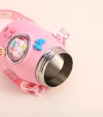 Creative Cartoon Stainless Steel Insulated Straw Bottle for Kids Cute Thermos Flask with Strap